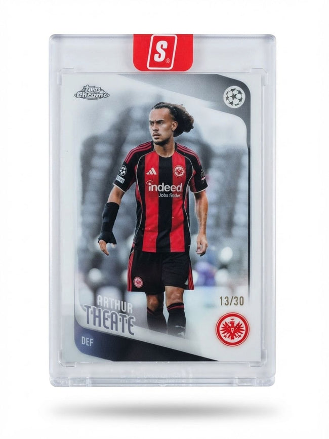2026 Topps Chrome UEFA Champions League Arthur Theate Black and White #119 13/30
