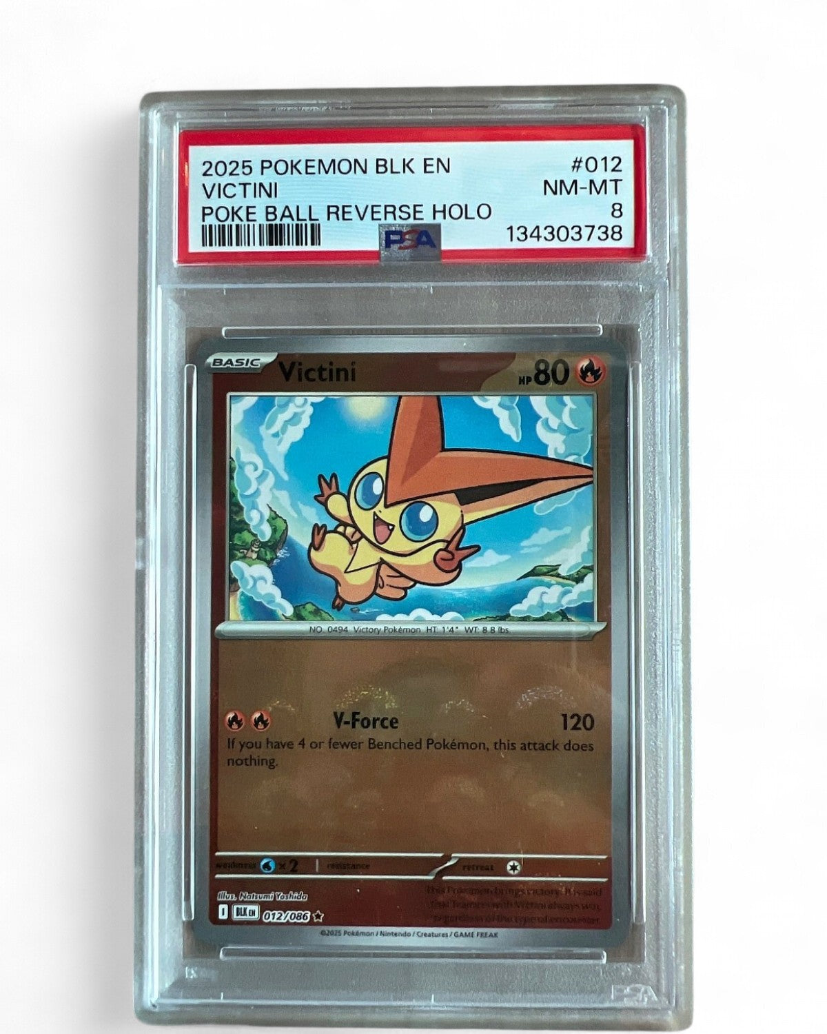 2025 Black Bolt Victini 012/086 (Poke Ball Pattern) PSA 8