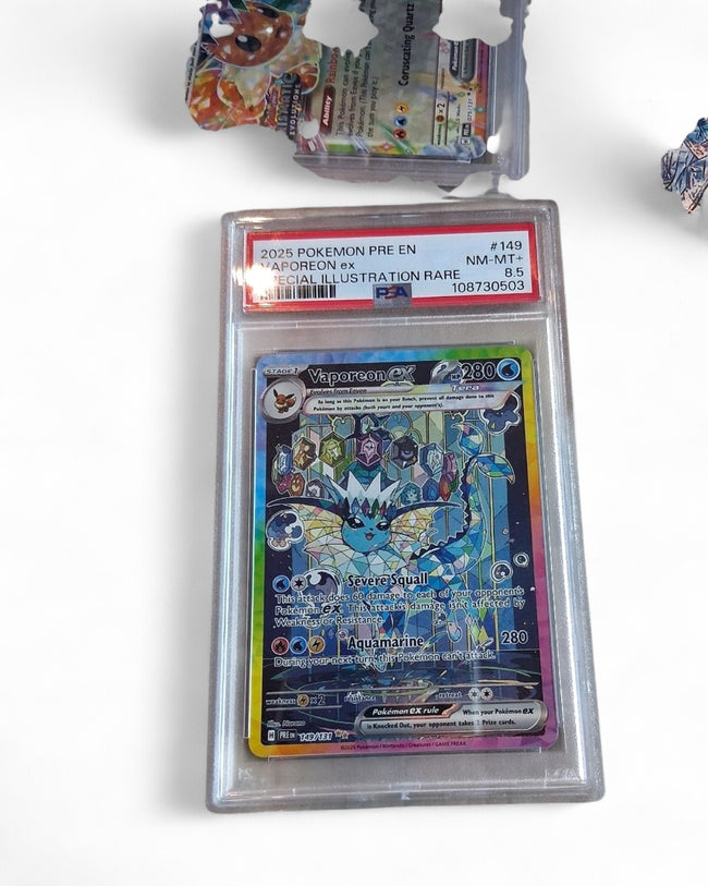 2025 Prismatic Evolutions Vaporeon Ex 149/131 PSA 8.5