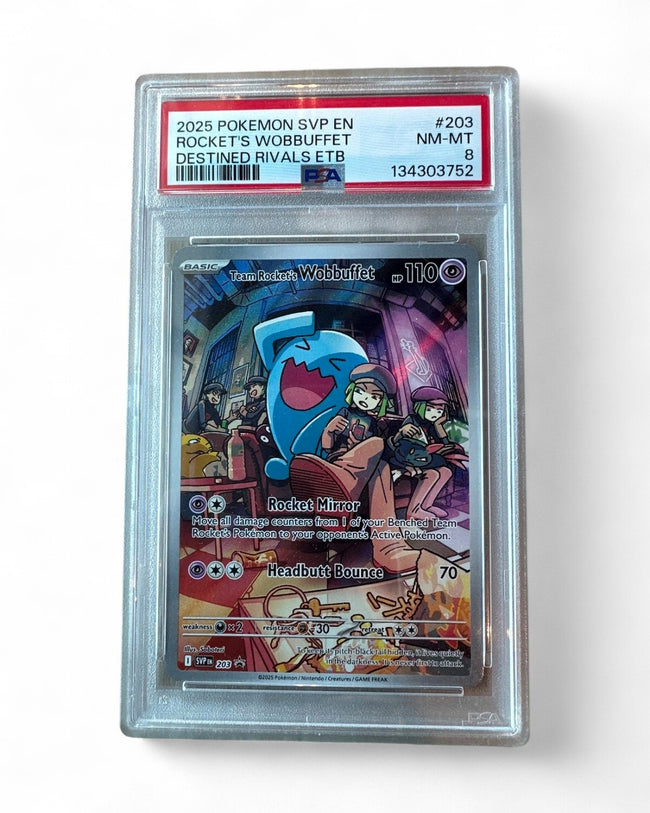 2025 Scarlet & Violet Promo Cards Team Rocket's Wobbuffet 203 PSA 8